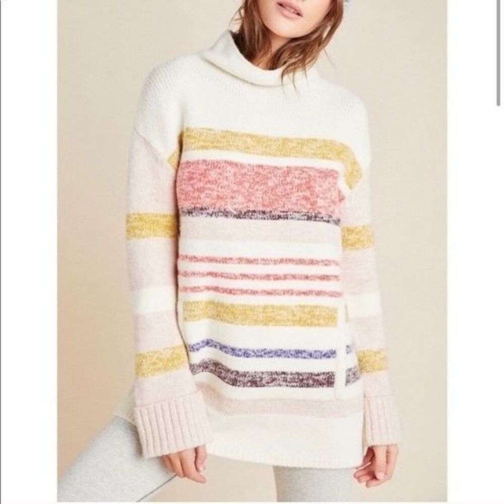 Anthropologie Elana Striped Tunic Sweater Size Small Pockets Cozy